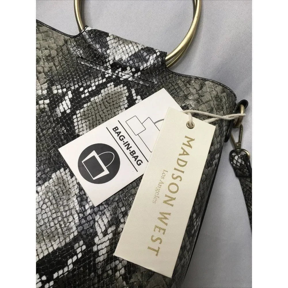Madison West Los Angeles Bag in a Bag Combo Clutch purse snakeskin faux leather_2